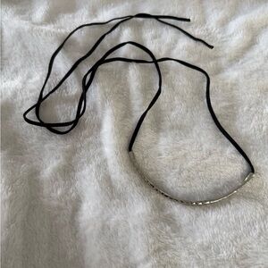 Minimalist Silver Bar Choker Necklace with Black Cord